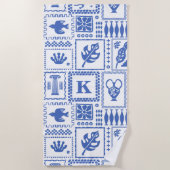 Serviette De Plage Monogramme Moderne Bleu Blanc Abstrait Motif (Devant)