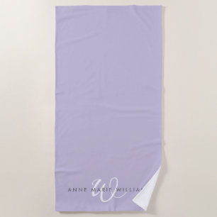 Serviette De Plage Monogramme Moderne Écriture Blanche Lavande