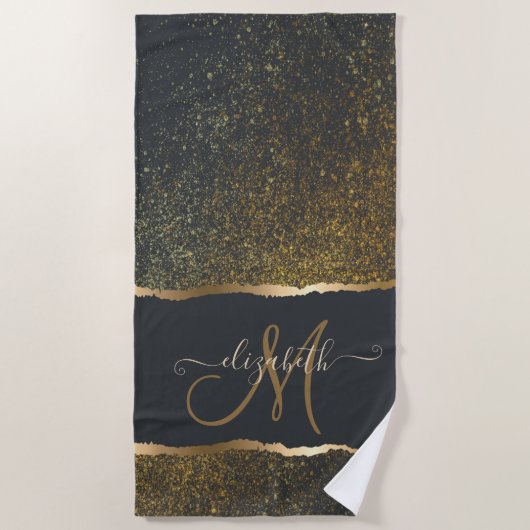 Serviette De Plage Monogramme moderne Elegant Gold Touch (Devant)