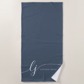 Serviette De Plage Monogramme Moderne Élégant Marine Blanche Initiale (Devant)
