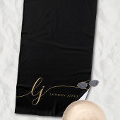 Serviette De Plage Monogramme Moderne Élégant Noir Initiales Script