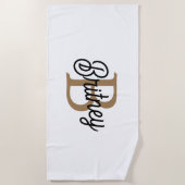 Serviette De Plage Monogramme moderne élégant Nom Black Gold Script (Devant)