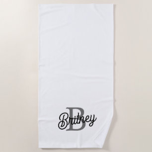 Serviette De Plage Monogramme moderne élégant Nom noir Gris noir Scri