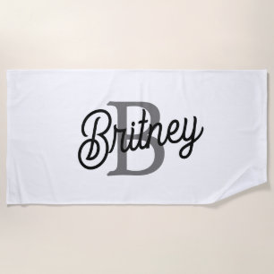 Serviette De Plage Monogramme moderne élégant Nom noir Gris noir Scri