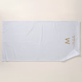 Serviette De Plage Monogramme Moderne Gris Clair Or en Écriture Manus (Devant)
