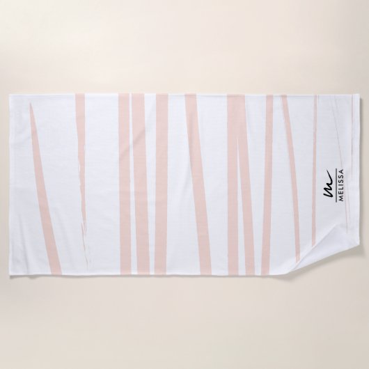 Serviette De Plage Monogramme moderne Lignes rose pâle Art Abstrait (Devant)