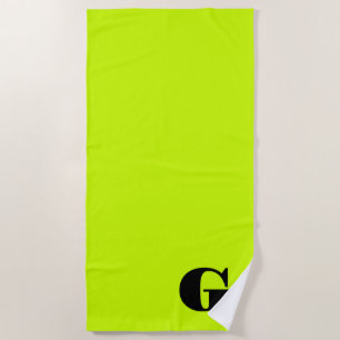 Serviette De Plage Monogramme moderne noir   Neon Lime jaune