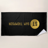 Serviette De Plage Monogramme moderne noir & or élégant personnalisé (Devant)