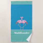 Serviette De Plage Monogramme moderne Nom Flamant rose rose noir Towe (Devant)