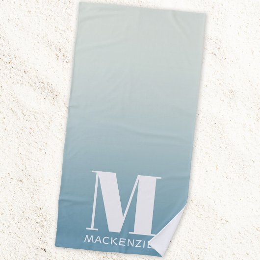Serviette De Plage Monogramme moderne Nom initial Turquoise Aqua Grad