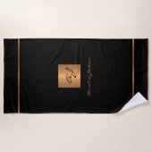 Serviette De Plage Monogramme moderne personnalisé or noir élégant (Devant)