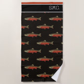 Serviette De Plage Monogramme moderne Poisson Saumon Design Noir Blan (Devant)