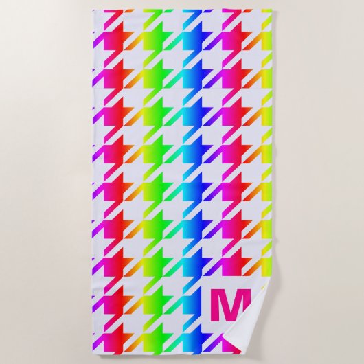 Serviette De Plage Monogramme moderne Rainbow Ombre Houndstooth Motif (Devant)