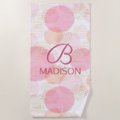 Serviette De Plage Monogramme moderne rose Parties scintillant fille  (Devant)