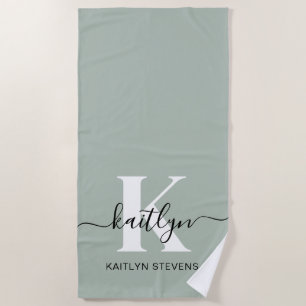 Serviette De Plage Monogramme moderne Sage vert