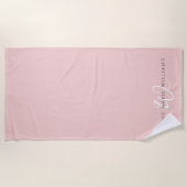 Serviette De Plage Monogramme Moderne Script Rose Pâle Blanc (Devant)