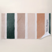 Serviette De Plage Monogramme moderne script Terre rayures été (Devant)