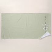 Serviette De Plage Monogramme Moderne Vert Sauge Blanc Script (Devant)
