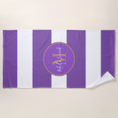 Serviette De Plage Monogramme moderne violet blanc éclats d'or (Devant)