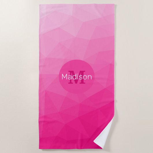 Serviette De Plage Monogramme Motif à maillage géométrique rose chaud (Devant)