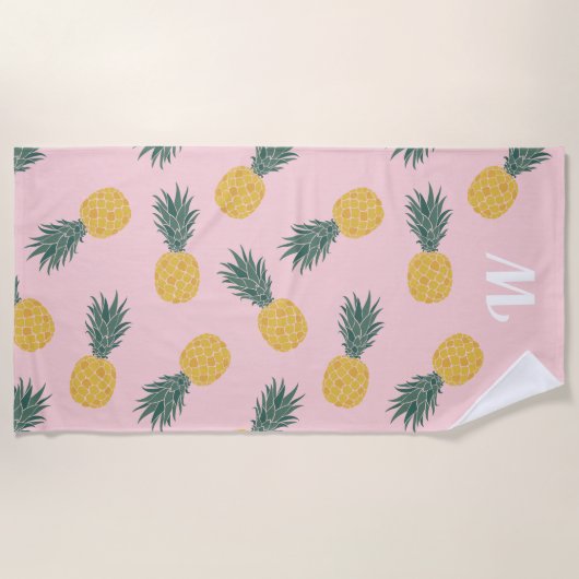 Serviette De Plage Monogramme Motif d'ananas tropical (Devant)