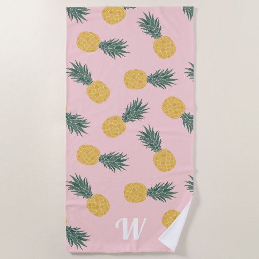 Serviette De Plage Monogramme Motif d'ananas tropical (Devant)