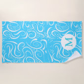 Serviette De Plage Monogramme Motif de de tourbillons Abstraits bleu (Devant)