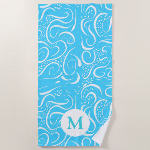Serviette De Plage Monogramme Motif de  de tourbillons Abstraits bleu