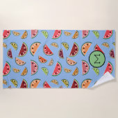 Serviette De Plage Monogramme Motif de pastèque moderne coloré (Devant)