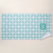 Serviette De Plage Monogramme Motif hawaïen Turquoise (Devant)