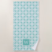 Serviette De Plage Monogramme Motif hawaïen Turquoise (Devant)