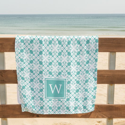 Serviette De Plage Monogramme Motif hawaïen Turquoise