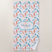 Serviette De Plage Monogramme Nautique Bleu Tangérine (Devant)