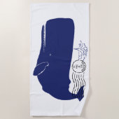 Serviette De Plage Monogramme nautique de timbre-poste de baleine (Devant)