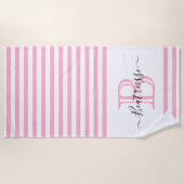 Serviette De Plage Monogramme Nautique Ligne Rose Bleu Simple Initial (Devant)