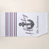 Serviette De Plage Monogramme nautique rose et Ancre bleu marine (Devant)