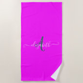Serviette De Plage Monogramme néon fluorescent rose (Devant)