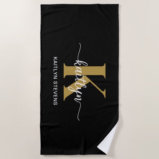 Serviette De Plage Monogramme noir (Devant)