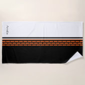 Serviette De Plage Monogramme noir blanc orange Motif rayé (Devant)