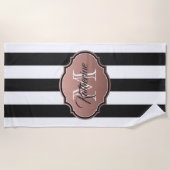 Serviette De Plage Monogramme noir et blanc (Devant)