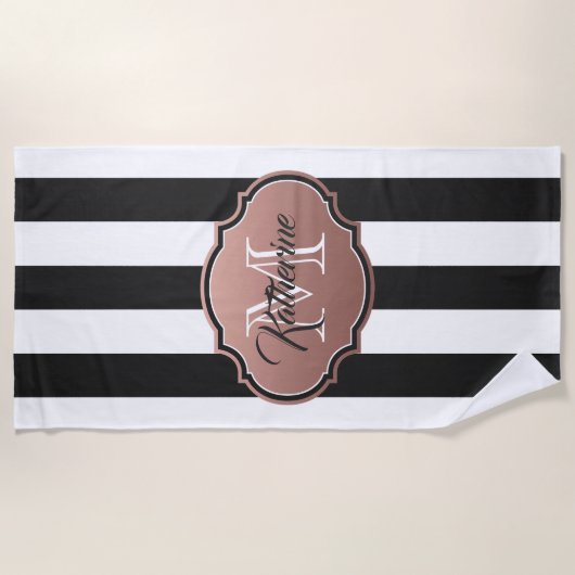Serviette De Plage Monogramme noir et blanc (Devant)