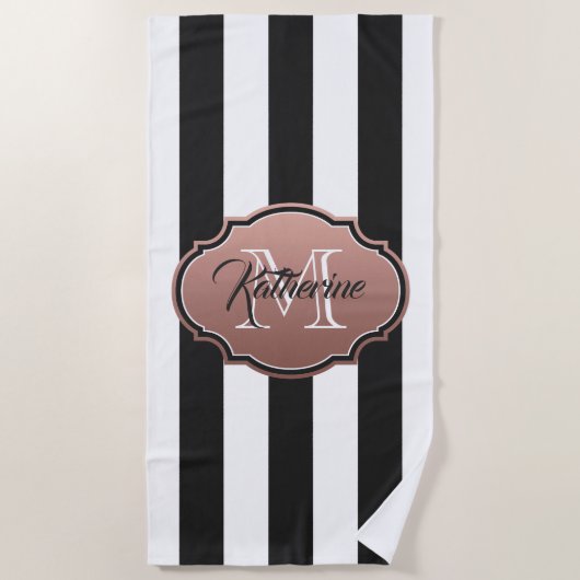 Serviette De Plage Monogramme noir et blanc (Devant)