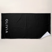Serviette De Plage Monogramme noir et nom personnalisé | Élégant (Devant)