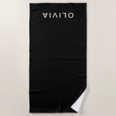 Serviette De Plage Monogramme noir et nom personnalisé | Élégant (Devant)