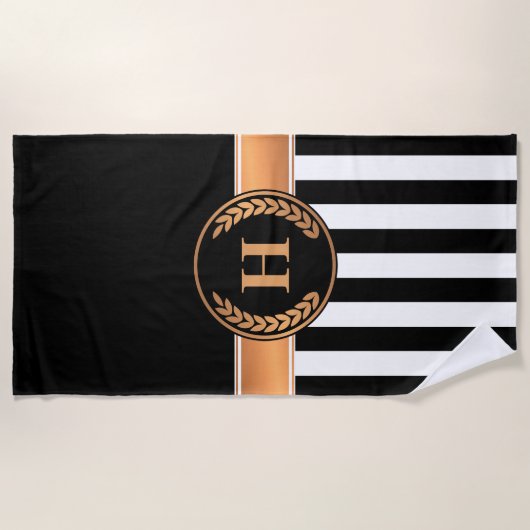 Serviette De Plage Monogramme noir et or (Devant)