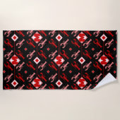 Serviette De Plage Monogramme noir et rouge Homard Thème côtier (Devant)