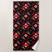 Serviette De Plage Monogramme noir et rouge Homard Thème côtier (Devant)