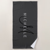 Serviette De Plage Monogramme noir professionnel Gris Votre nom (Devant)