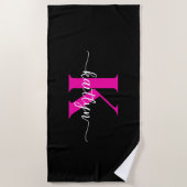 Serviette De Plage Monogramme noir rose (Devant)
