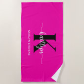 Serviette De Plage Monogramme noir rose chaud (Devant)